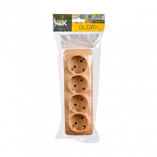 Розетка четверная накладная IEK Glory, с заземлением, 16 А, 250 В, IP20, сосна фото