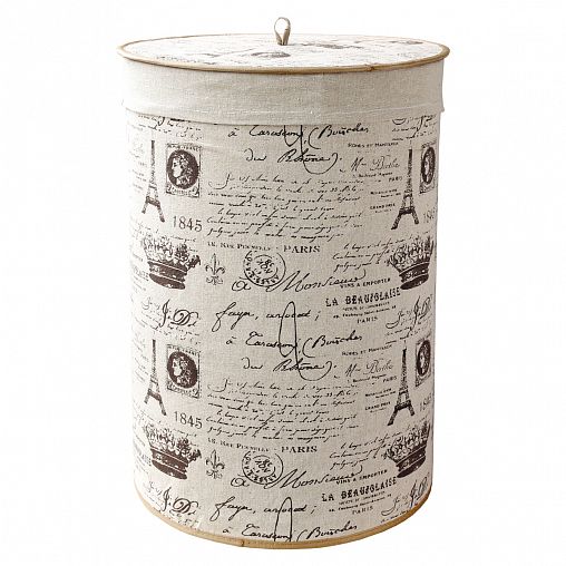 Корзина для белья круглая Рыжий кот BLB-08-R, 33 x 50 см, бамбук, лен фото