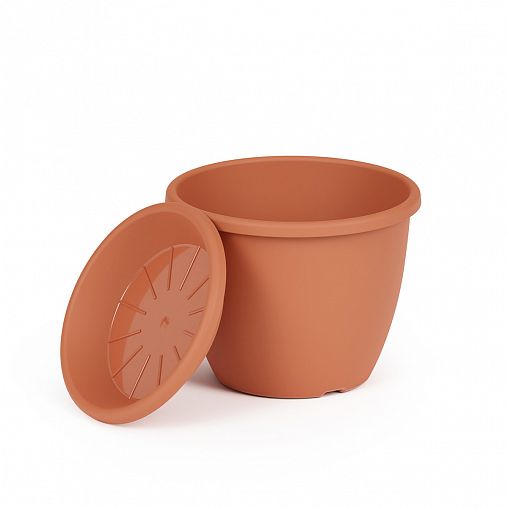 Горшок для цветов Альтернатива Афина, с поддоном, 0,5 л, коричневый фото