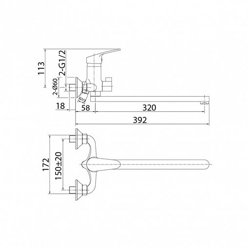 Смеситель для ванны с душем Milardo Simp SIMSB02M10, с длинным изливом, однорычажный, хром фото