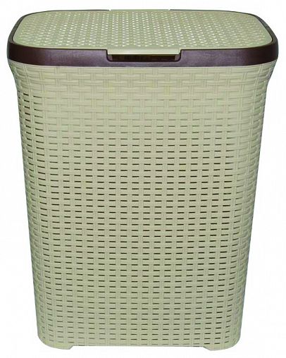 Корзина для белья прямоугольная Violet Ротанг 40 л, бежевая, с крышкой фото