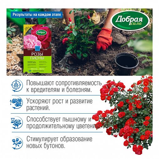 Удобрение Добрая сила Розы-пионы, 0,9 кг фото