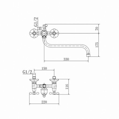 Смеситель для ванны с душем Fashun A2208-2, с длинным изливом, хром фото