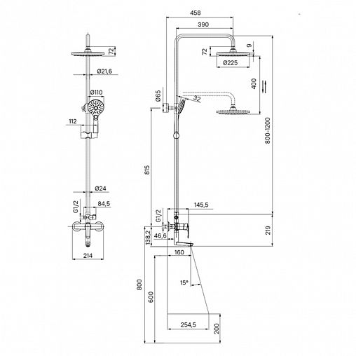 Душевая система с тропическим душем IDDIS Ray, хром фото