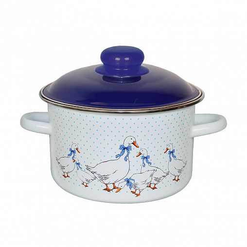 Кастрюля эмалированная СтальЭмаль Гуси с крышкой, 2 л фото