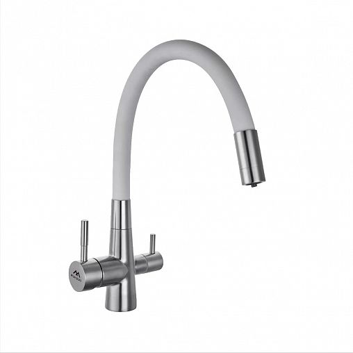 Смеситель для кухни Fashun A54029-8, с гибким изливом и подключением к фильтру, сатин/серый фото