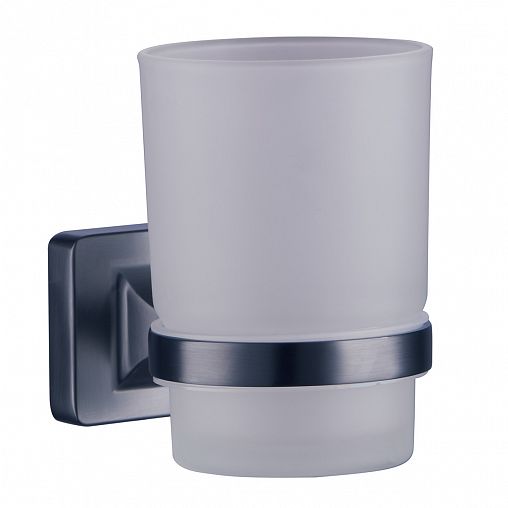 Стакан для зубных щеток Fashun A2606-17, с настенным держателем, стекло/металл, графит фото