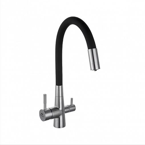 Смеситель для кухни Fashun A54029-7, с гибким изливом и подключением к фильтру, черный/сатин фото