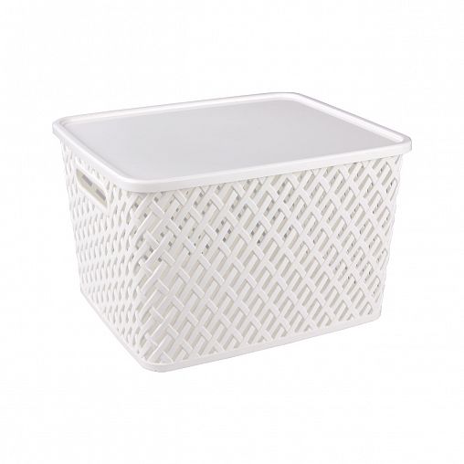 Корзина для хранения Альтернатива Плетенка, с крышкой, 35 x 29 x 22,5 см, белая фото