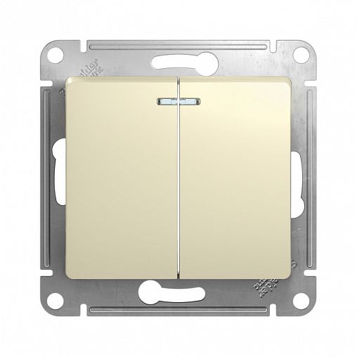 Выключатель 2-клавишный Systeme (Schneider) Electric Glossa, встраиваемый, с подсв., бежевый фото