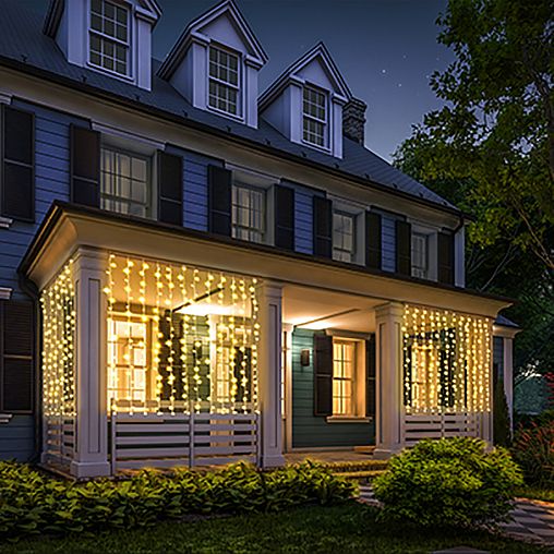 Электрогирлянда Vegas Занавес, с блоком питания, 6 нитей, 96 LED ламп, 1,5 x 1,5 м, теплый свет фото