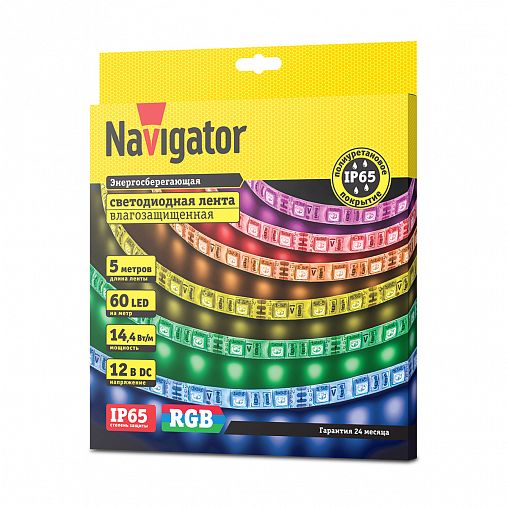 Лента светодиодная Navigator NLS-5050RGB60 без установочного набора, IP65, RGB, 5 м фото