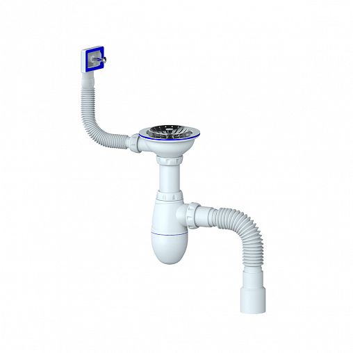 Сифон бутылочный Unicorn B425P, с выпуском 3 1/2" x 40 мм, с прямоугольным переливом и гофротрубой фото