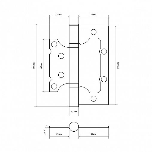 Петля накладная универсальная Стандарт 2BB AC, 100 x 75 x 2,5 мм, медь фото