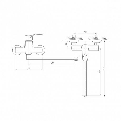 Смеситель для ванны с душем Профсан Плюс ПСМ-777-023, с длинным изливом, однорычажный, хром фото
