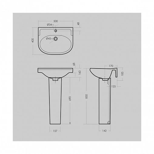 Раковина Sanita Комфорт 50 ВКС, 50 x 40 x 18,5 см, белая фото