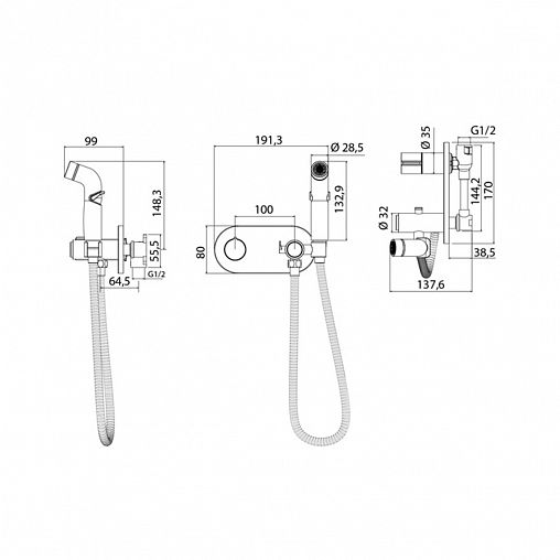 Встраиваемый гигиенический душ со смесителем IDDIS Axes AXESBRBi08, хром фото