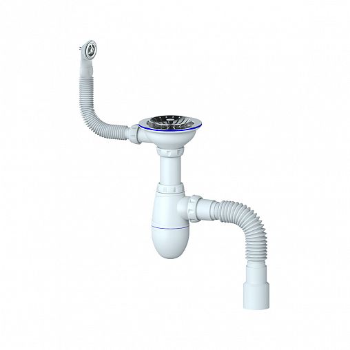 Сифон бутылочный Unicorn B426P, с выпуском 3 1/2" x 40 мм, с круглым переливом и гофротрубой фото