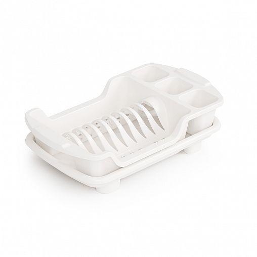 Сушилка для посуды и столовых приборов Альтернатива, со сливом, 43,5 x 26,5 x 12 см, белая фото