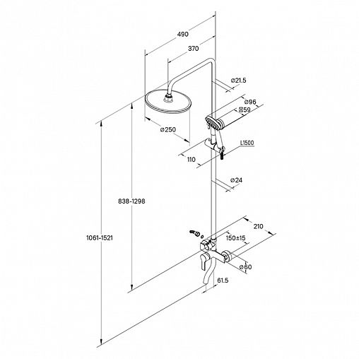 Душевая система с тропическим душем Milardo Stripe STRSB1FM06, со смесителем, хром фото