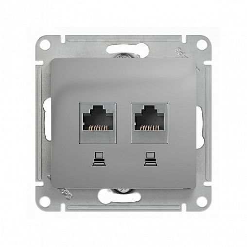 Розетка компьютерная встраиваемая 2 x RJ45 Systeme Electric Glossa, категория 5Е, алюминий фото