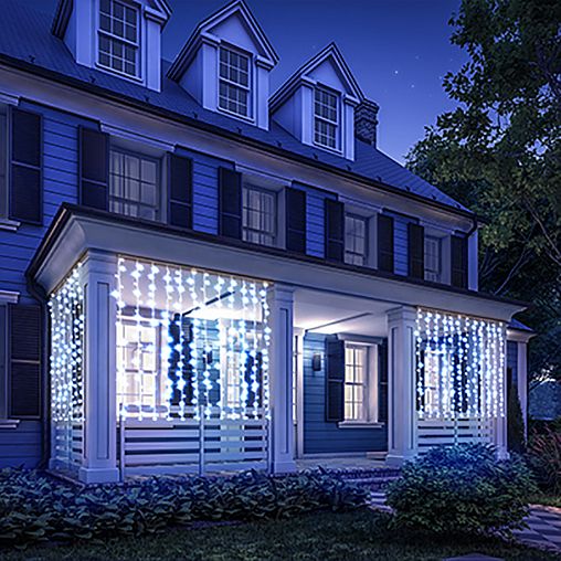 Электрогирлянда Vegas Занавес, с блоком питания, 6 нитей, 96 LED ламп, 1,5 x 1,5 м, синяя фото