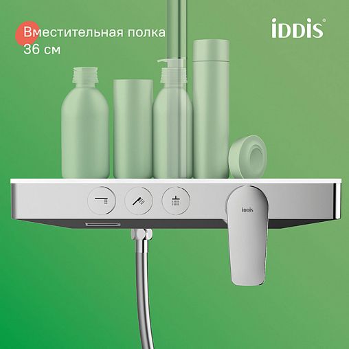 Душевая система с тропическим душем IDDIS Shelfy, с управлением Push Control, хром фото