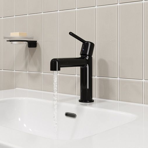 Смеситель для раковины с коротким изливом IDDIS Aiger, черный фото