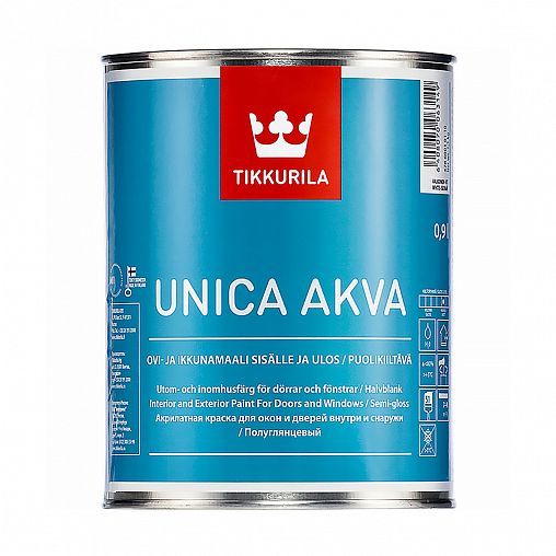 Краска для окон и дверей Unica Akva Maali (Уника Аква Маали) TIKKURILA 0,9 л белая (база А) фото