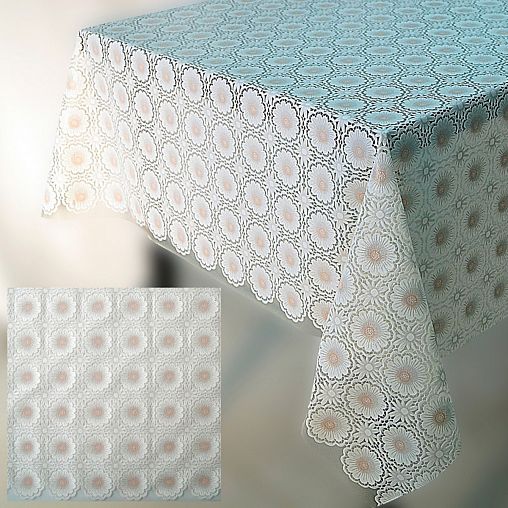 Скатерть Рыжий кот Винтаж, ПВХ, ромашка, 110 x 135 см, белая фото