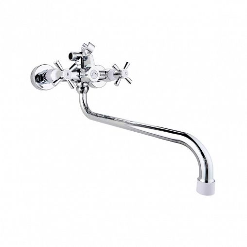 Смеситель для ванны с душем PLStart PL2218-8, с длинным изливом, хром/белый фото