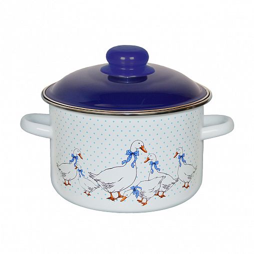 Кастрюля эмалированная СтальЭмаль Гуси с крышкой, 3 л фото