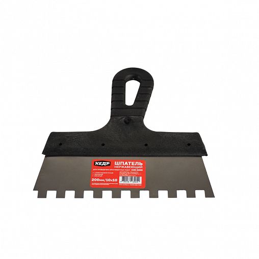 Шпатель фасадный зубчатый Кедр, нержавеющая сталь, пластиковая ручка, 200 мм, зуб 10 x 10 мм фото