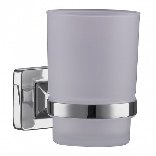 Стакан для зубных щеток Fashun A2606, с настенным держателем, стекло/металл, хром фото