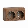 Розетка двойная накладная IEK Октава, с з/ш, с заземлением, 16 А, 250 В, IP20, дуб фото