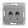 Розетка телефонная и компьютерная встраиваемая RJ11/RJ45 Systeme Electric Glossa, IP20, алюминий фото