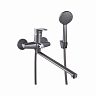 Смеситель для ванны с душем PLStart PL2205-17, с длинным изливом, хром/графит фото
