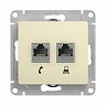 Розетка телефонная и компьютерная встраиваемая RJ11/RJ45 Systeme Electric Glossa, IP20, бежевая фото