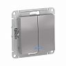 Выключатель 2-клавишный Systeme (Schneider) Electric Atlasdesign, встраиваемый, с подсв., алюминий фото