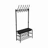 Вешалка напольная Nika, 2 полки, мягкое сиденье, 175 x 82,5 x 33,5 см, черная/матовая черная фото