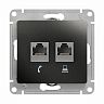 Розетка телефонная и компьютерная встраиваемая RJ11/RJ45 Systeme Electric Glossa, IP20, антрацит фото