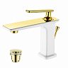 Смеситель для раковины с коротким изливом Lemark Mista LM6406WG, однорычажный, белый/золото фото