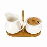 Набор на подставке Nouvelle Home Naturel, фарфоровый, сахарница с ложкой, молочник, 22 x 11 x 14 см фото