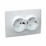 Розетка двойная встраиваемая IEK Кварта, с з/ш, с заземлением, 16 А, 250 В, IP20, белая фото