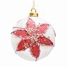 Елочный шар, с тканевым цветком, d 8 см, белый/красный фото