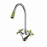 Смеситель для кухни Fashun A43127-6, с гибким изливом, хром/зеленый фото