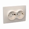 Розетка двойная встраиваемая IEK Кварта, керамика, с з/ш, с заземлением, 16 А, 250 В, IP20, кремовая фото