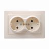Розетка двойная встраиваемая IEK Кварта, керамика, с заземлением, 16 А, 250 В, IP20, кремовая фото