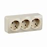 Розетка тройная накладная IEK Glory, с заземлением, 16 А, 250 В, IP20, кремовая фото