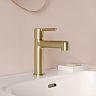 Смеситель для раковины с коротким изливом IDDIS Aiger, золото матовое фото